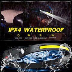 USB Rechargeable LED Headlamp Waterproof Motion Sensor Camping Hiking