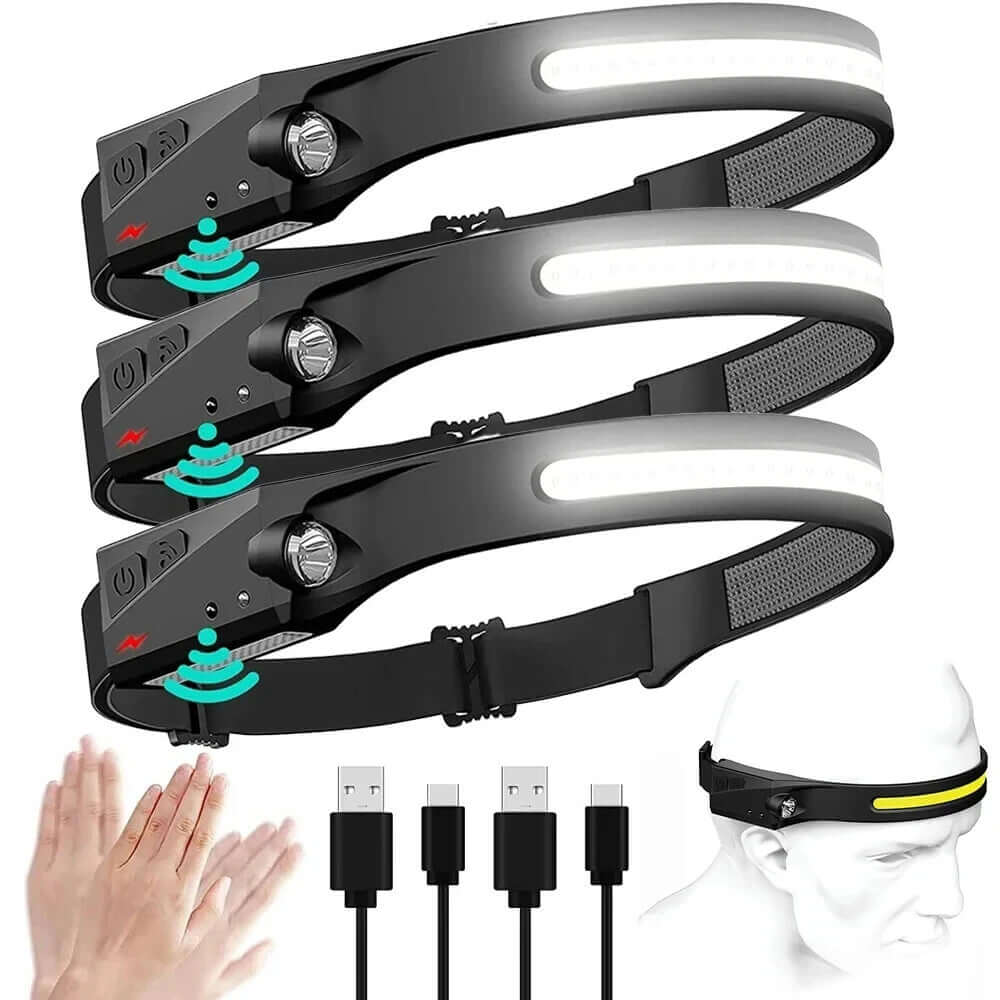 USB Rechargeable LED Headlamp Waterproof Motion Sensor Camping Hiking
