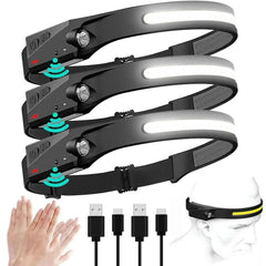 USB Rechargeable LED Headlamp Waterproof Motion Sensor Camping Hiking