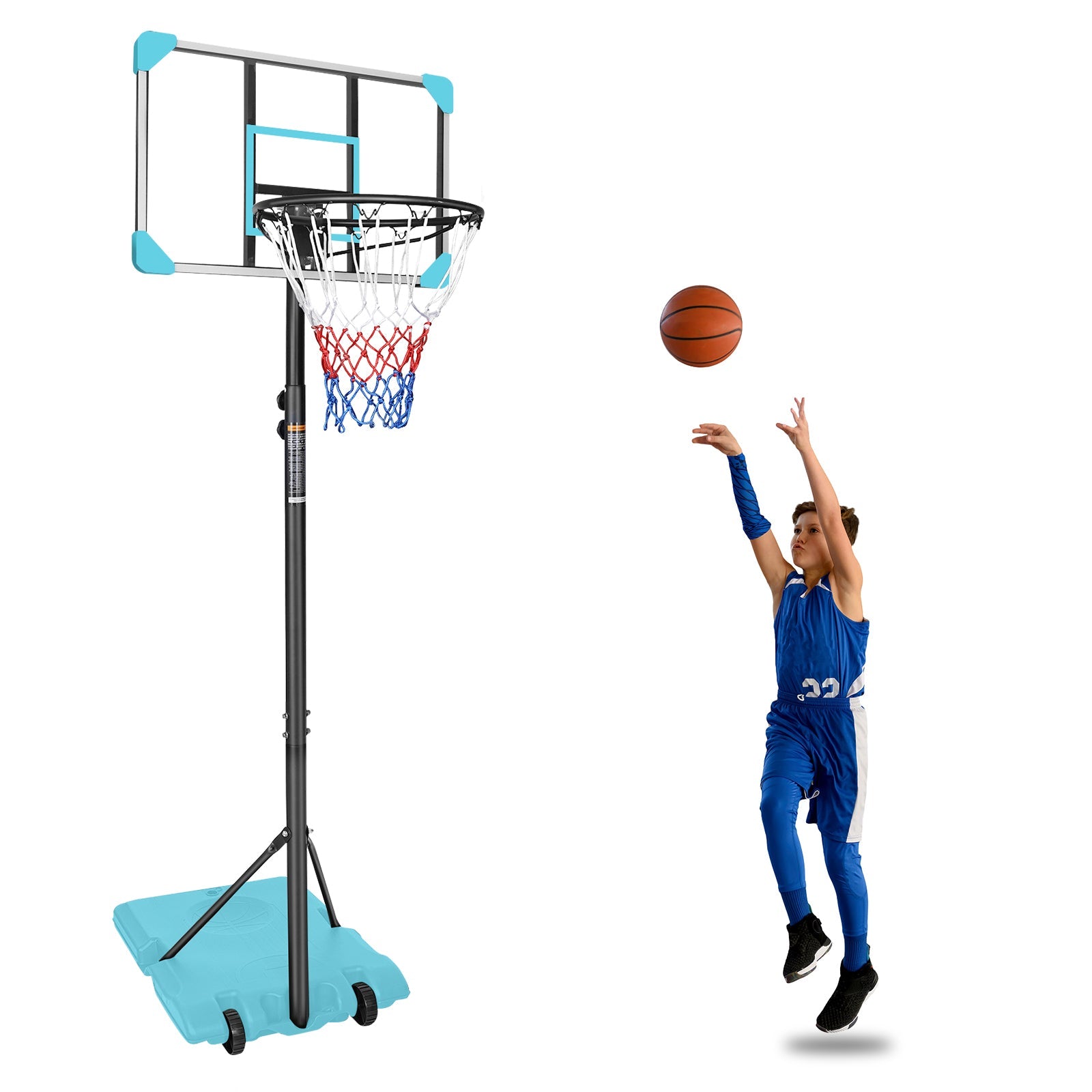 Portable Basketball Goal System Height Adjustable Wheels Stable Base