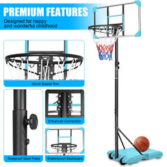 Portable Basketball Goal System Height Adjustable Wheels Stable Base