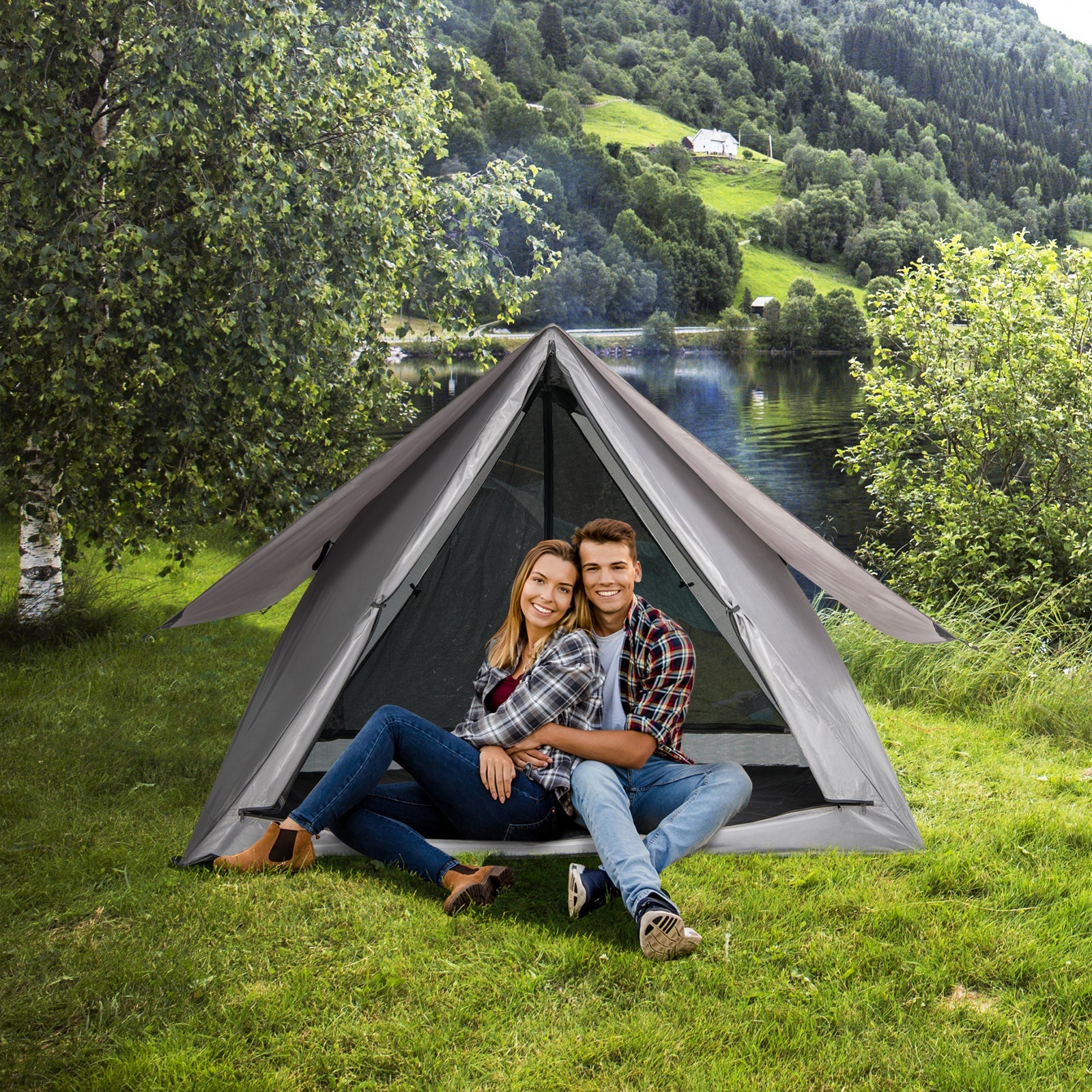 Pop-Up Camping Tent 2-3 Person Rainfly Backpacking Hiking Gray