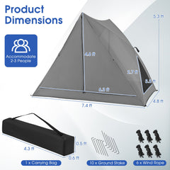 Pop-Up Camping Tent 2-3 Person Rainfly Backpacking Hiking Gray