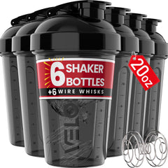 Pack 20oz Protein Shaker Bottles Black Gym Set