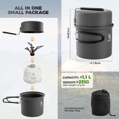 Ultra-Light Aluminum Camping Cookware Set Nestable Design Handle Portable
