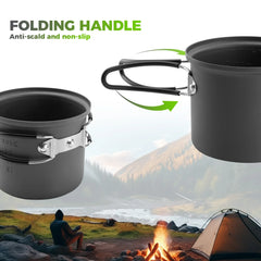 Ultra-Light Aluminum Camping Cookware Set Nestable Design Handle Portable