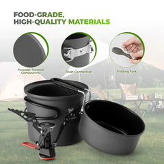 Ultra-Light Aluminum Camping Cookware Set Nestable Design Handle Portable