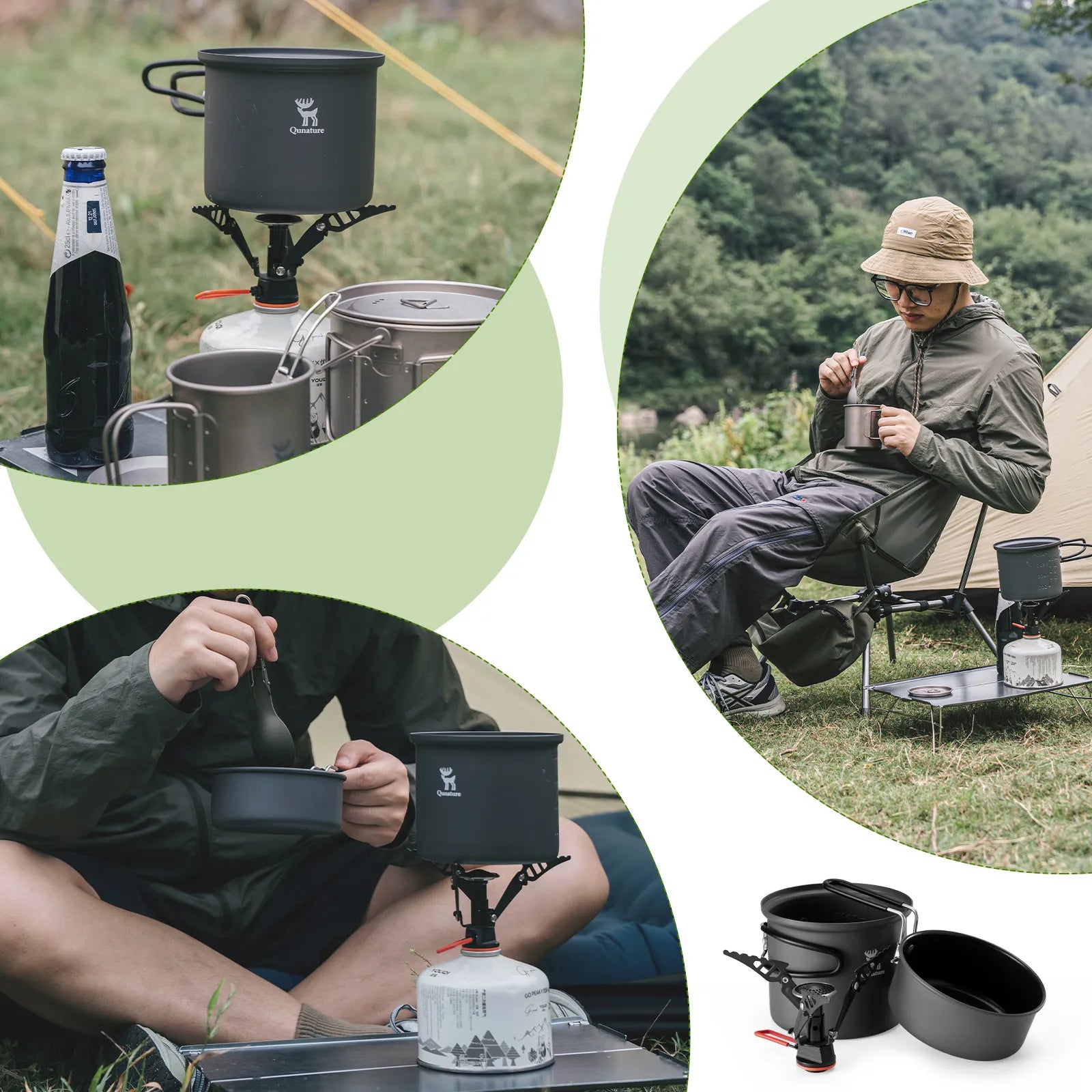 Ultra-Light Aluminum Camping Cookware Set Nestable Design Handle Portable