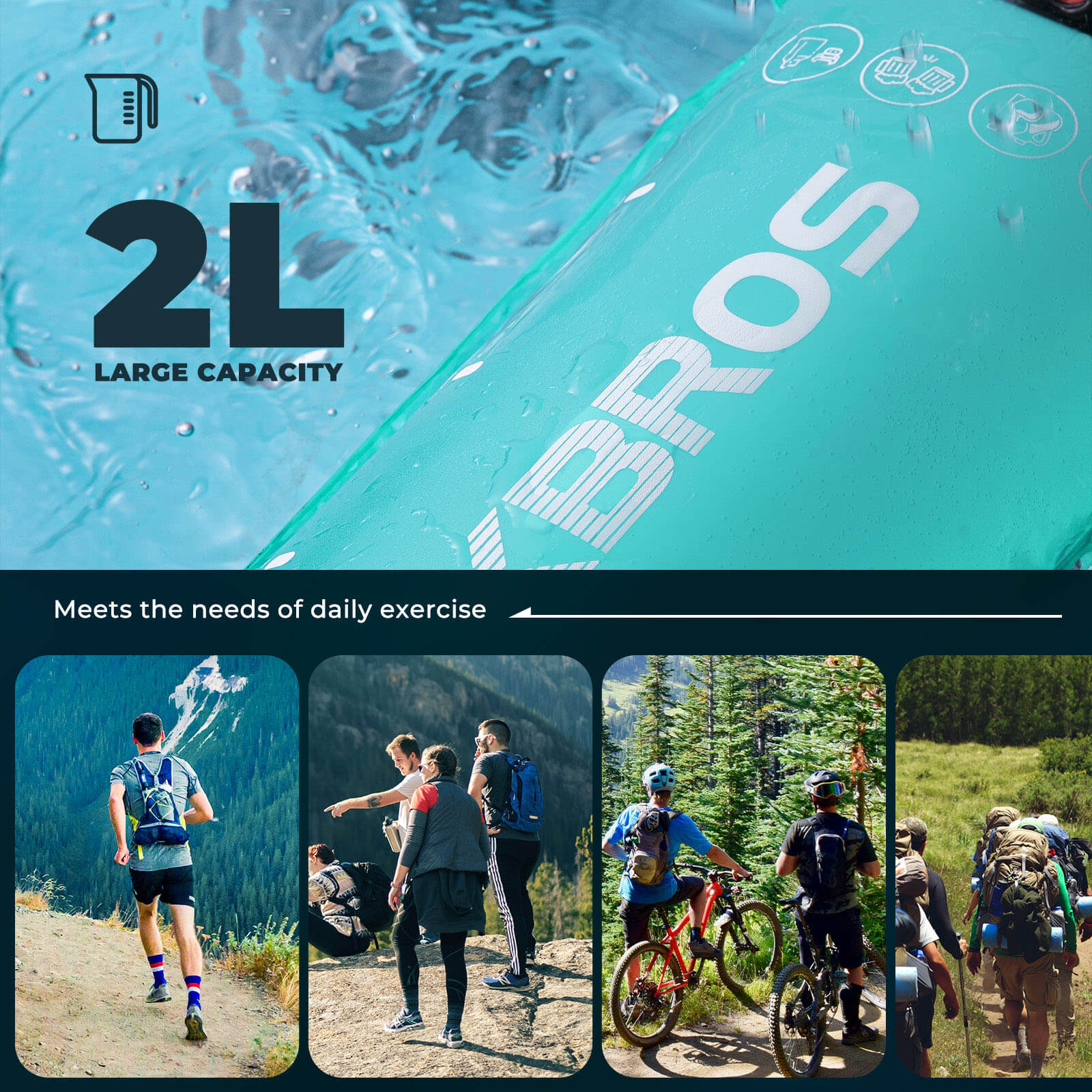 2L Hydration Bladder Hiking Running Cycling Water Reservoir Bag